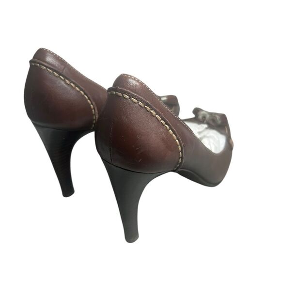 Ellen Tracy Womens Brown Leather Tassel Contrast Stitch Almond Toe Heels Size 8 - Picture 6 of 11